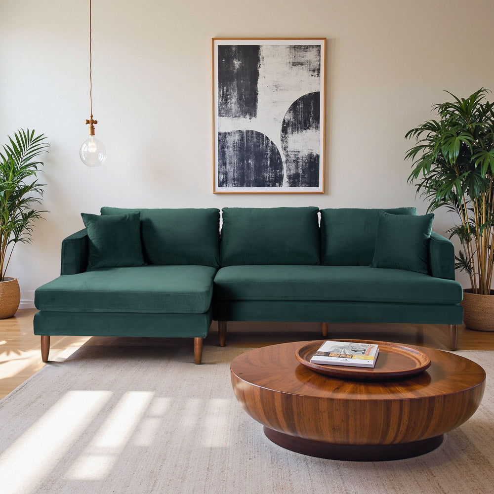 Delano Dark Green Velvet Sectional Sofa Left Facing Chaise