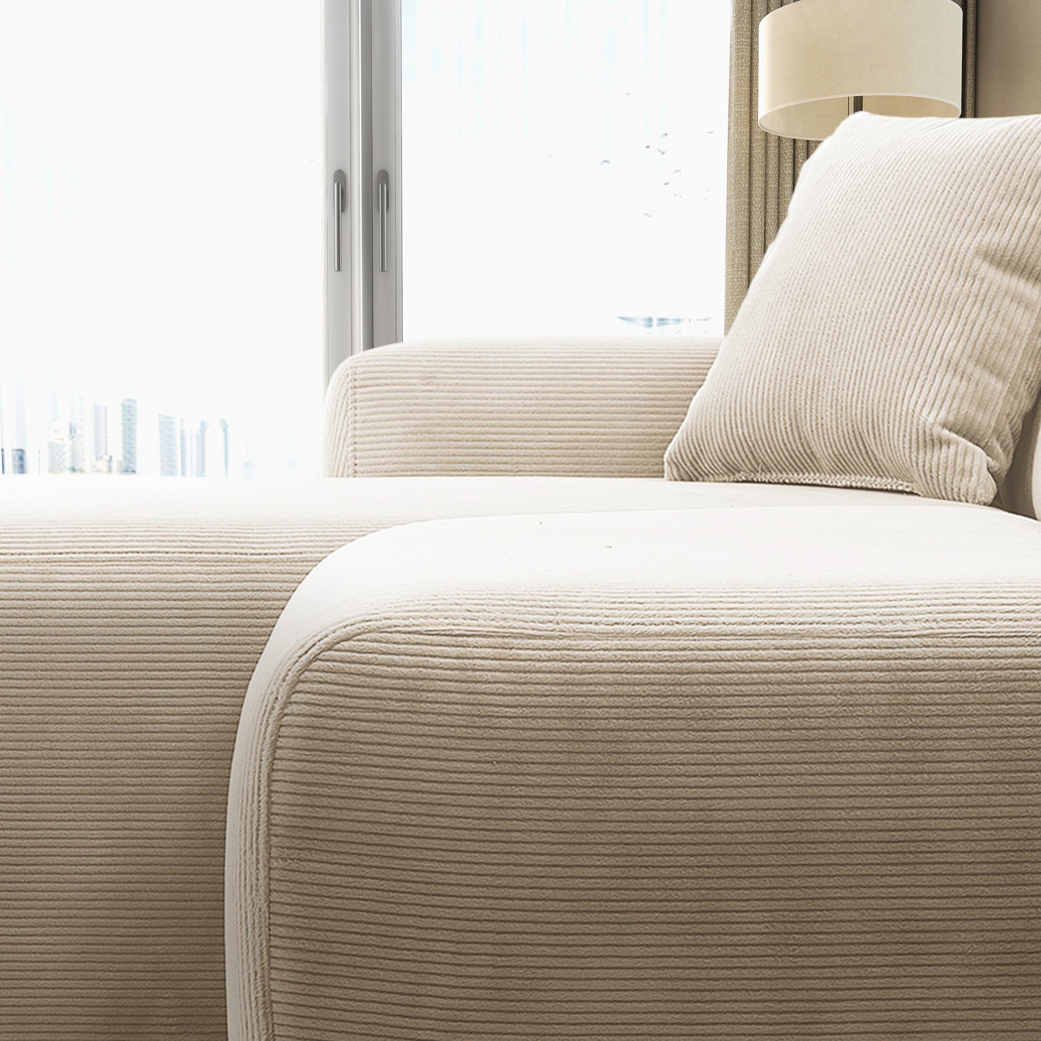 Dexter Cream Corduroy Sectional Left Facing Chaise