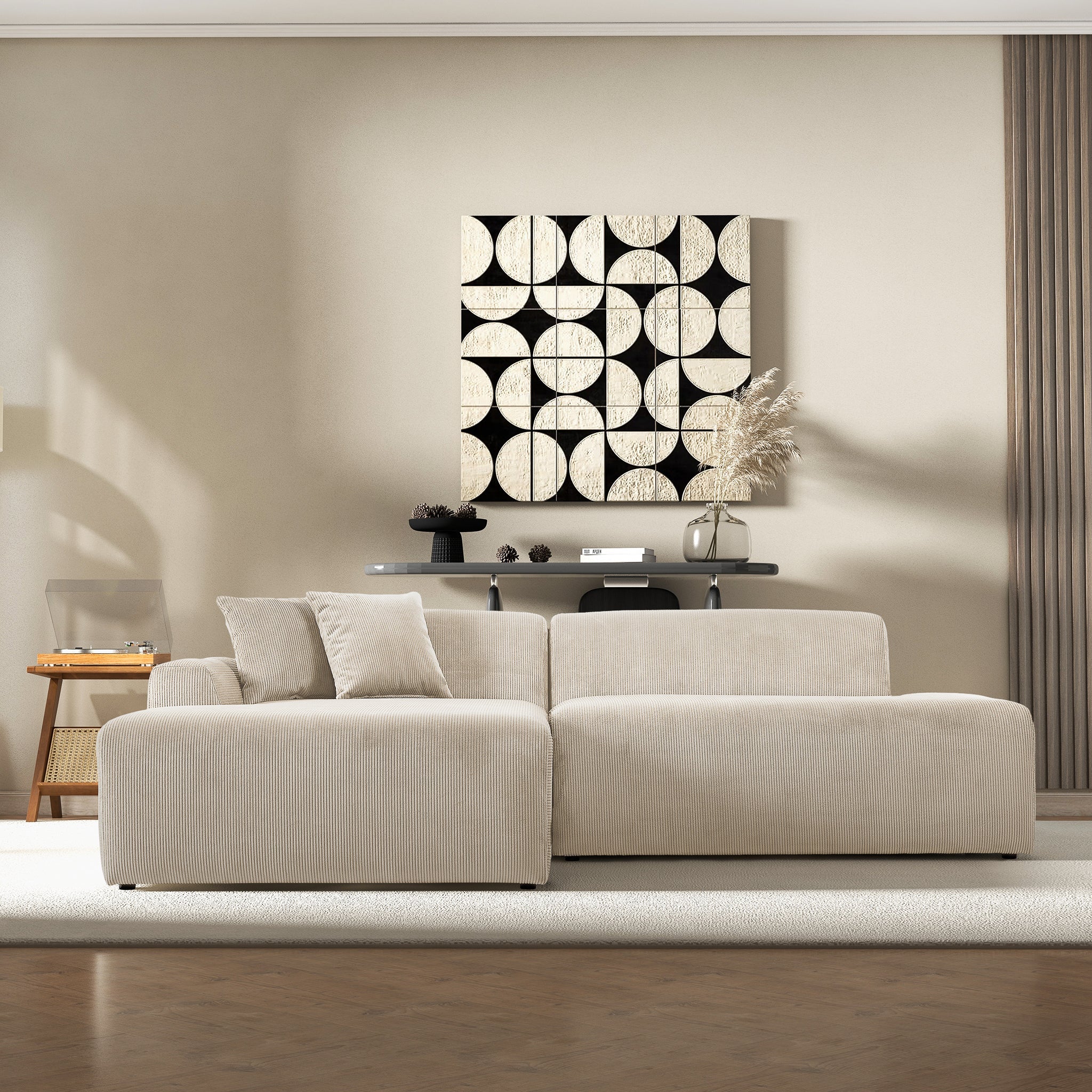 Dexter Cream Corduroy Sectional Left Facing Chaise