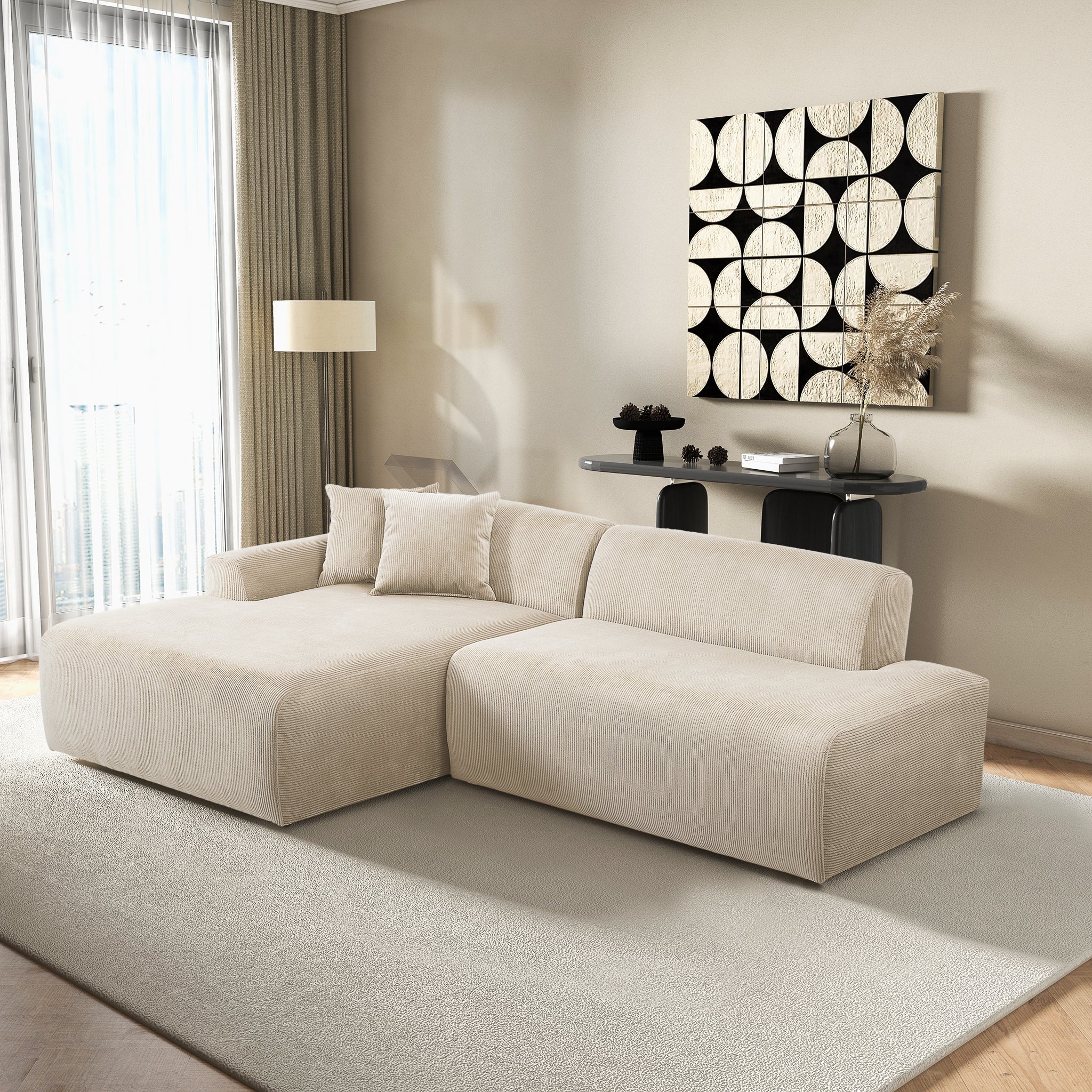 Dexter Cream Corduroy Sectional Left Facing Chaise