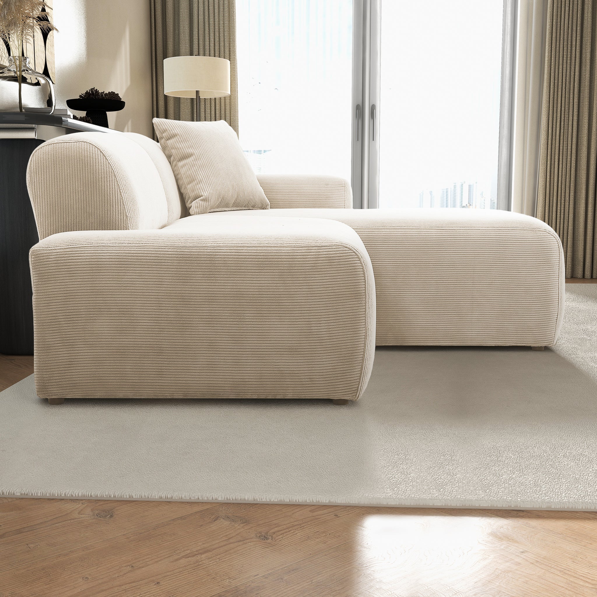 Dexter Cream Corduroy Sectional Right Facing Chaise