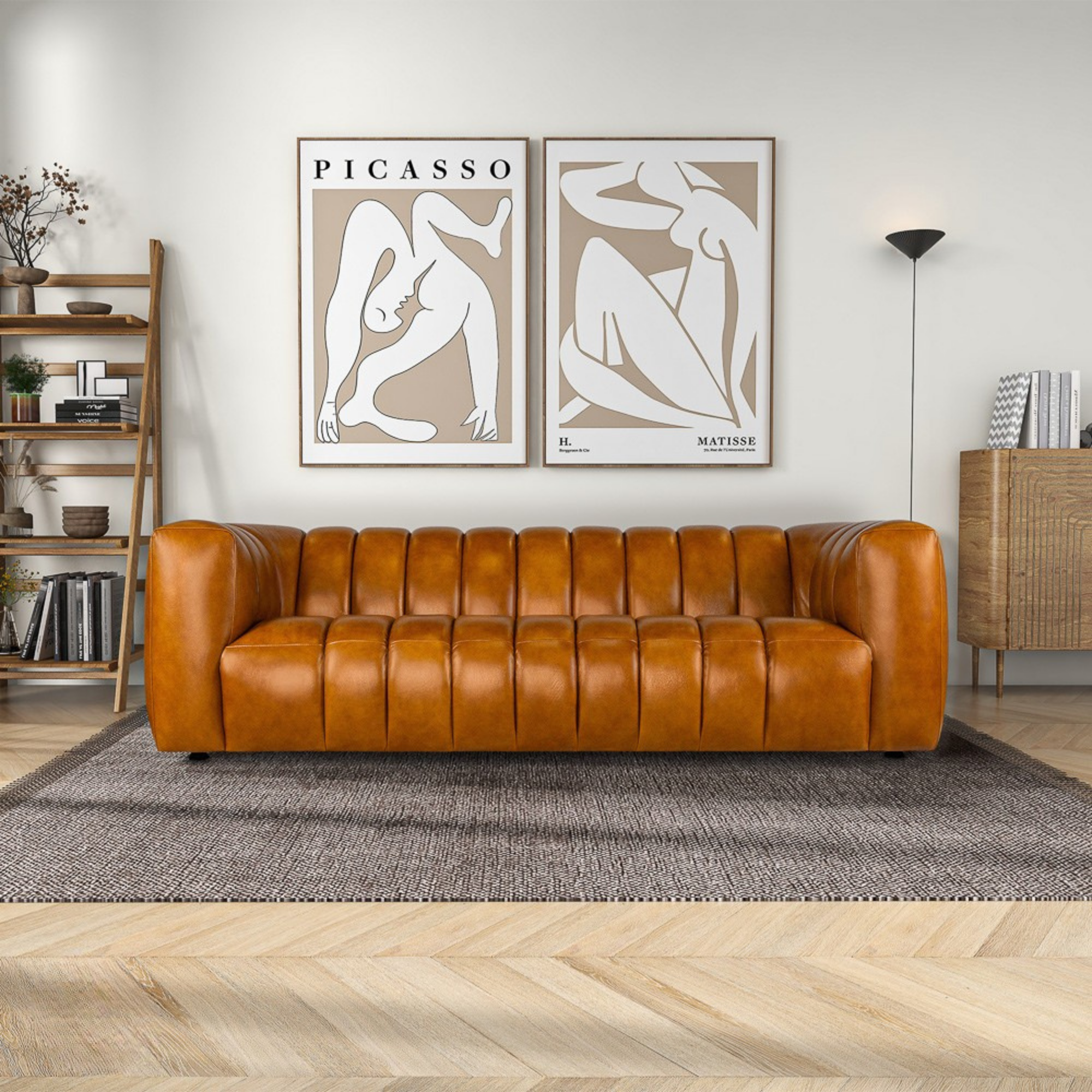 Downey Cognac Genuine Leather Sofa