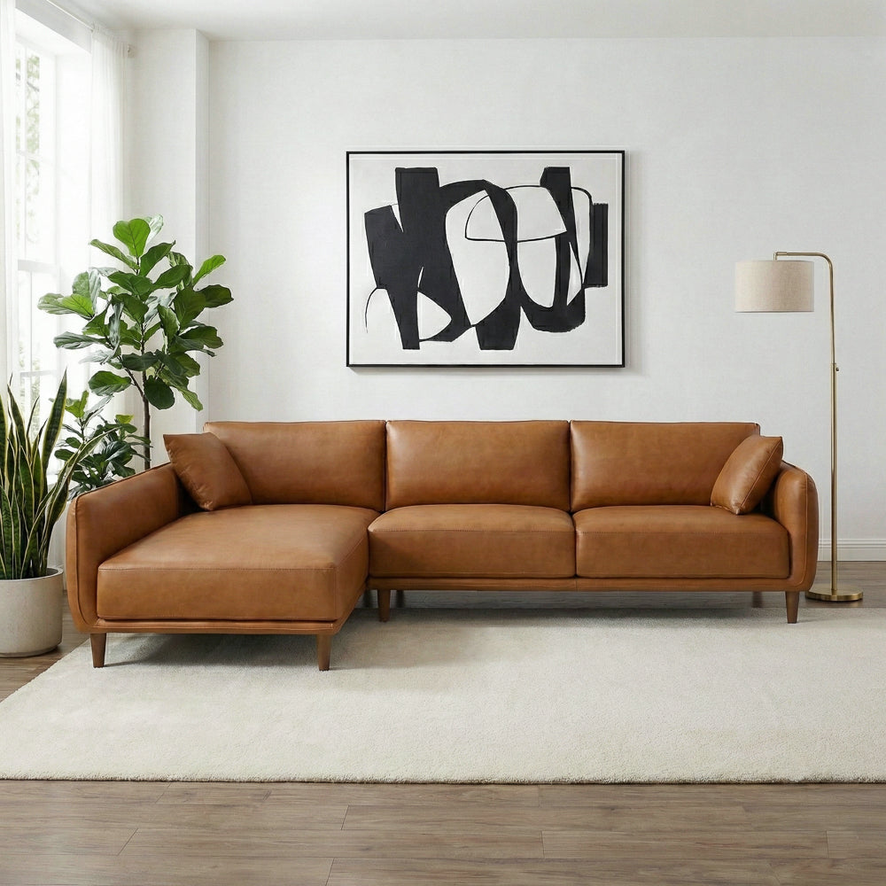 Draper Sectional Left - Cognac Vegan Leather