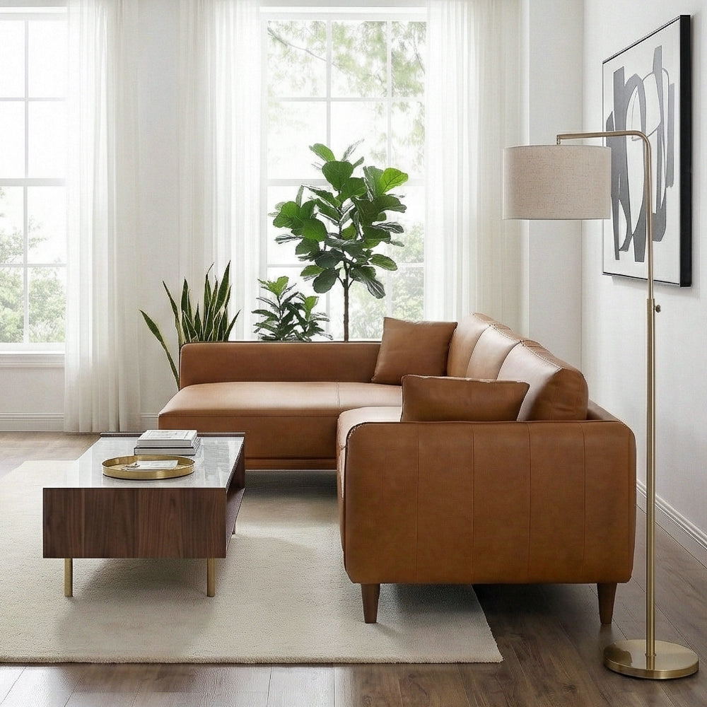 Draper Sectional Left - Cognac Vegan Leather