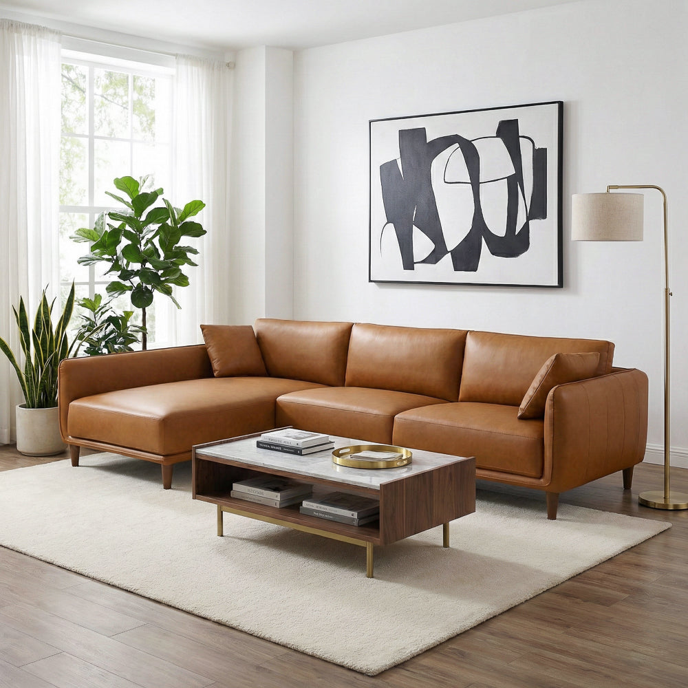 Draper Sectional Left - Cognac Vegan Leather