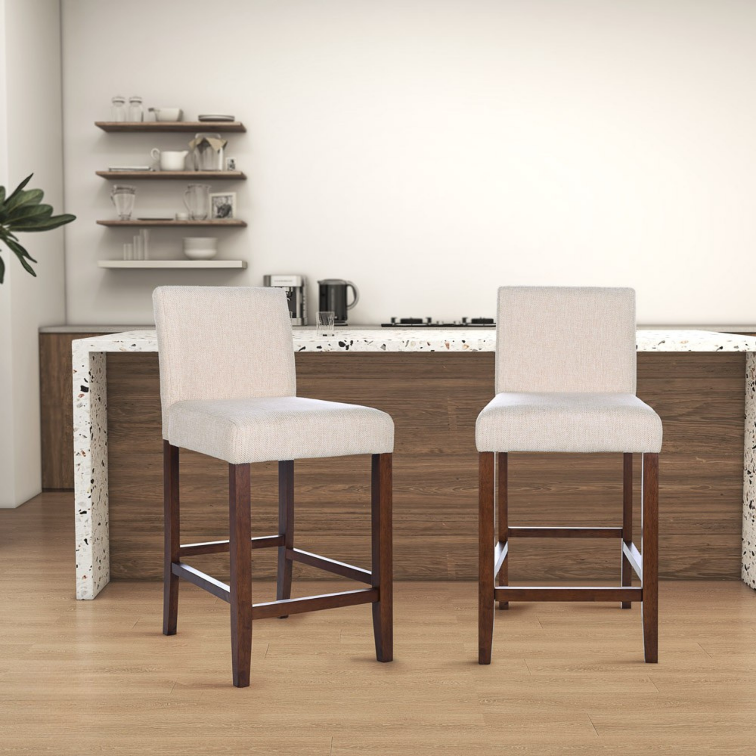 Dylan Beige Fabric Counter Chair Set of 2