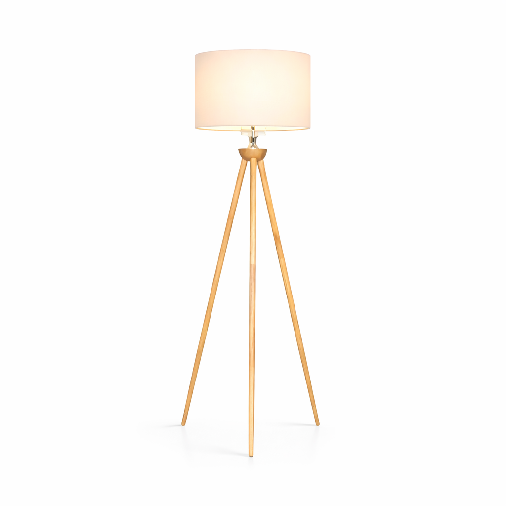 Eclipse Three Legged Wooden Strip Floor Lamp - Natural