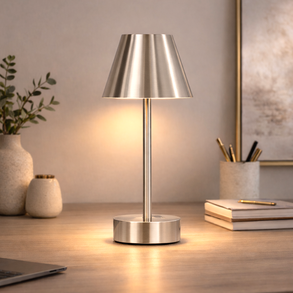 Elegance Brushed Nickel Rechargeable LED Table Lamp