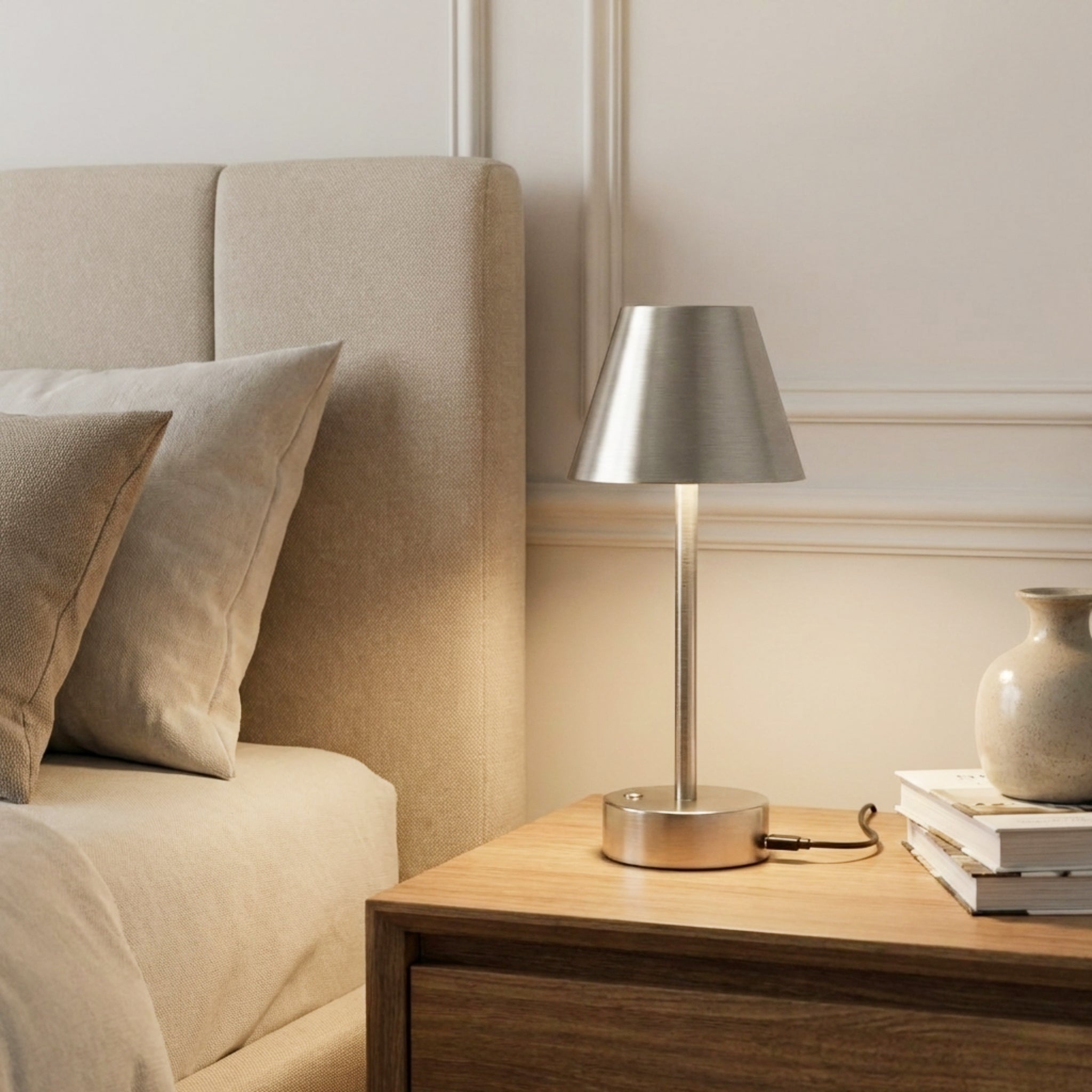 Elegance Brushed Nickel Rechargeable LED Table Lamp