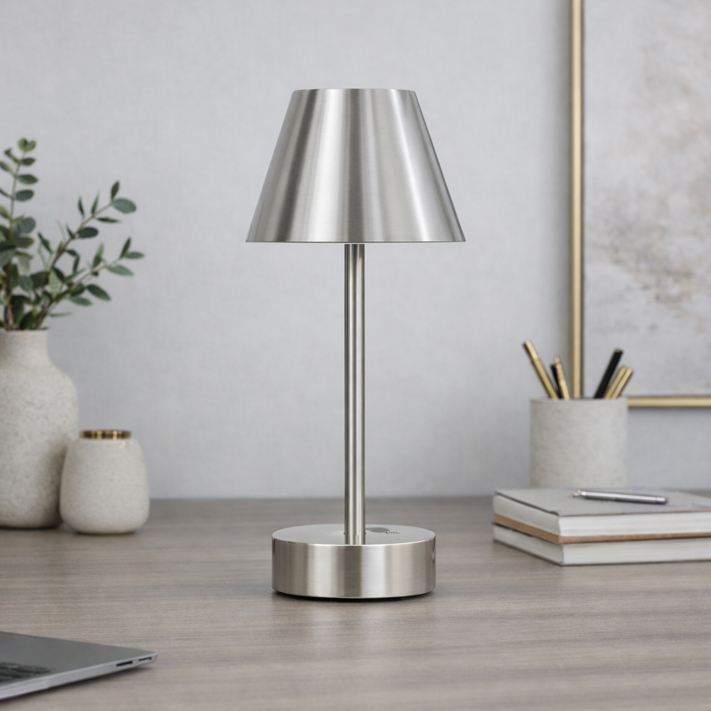 Elegance Brushed Nickel Rechargeable LED Table Lamp