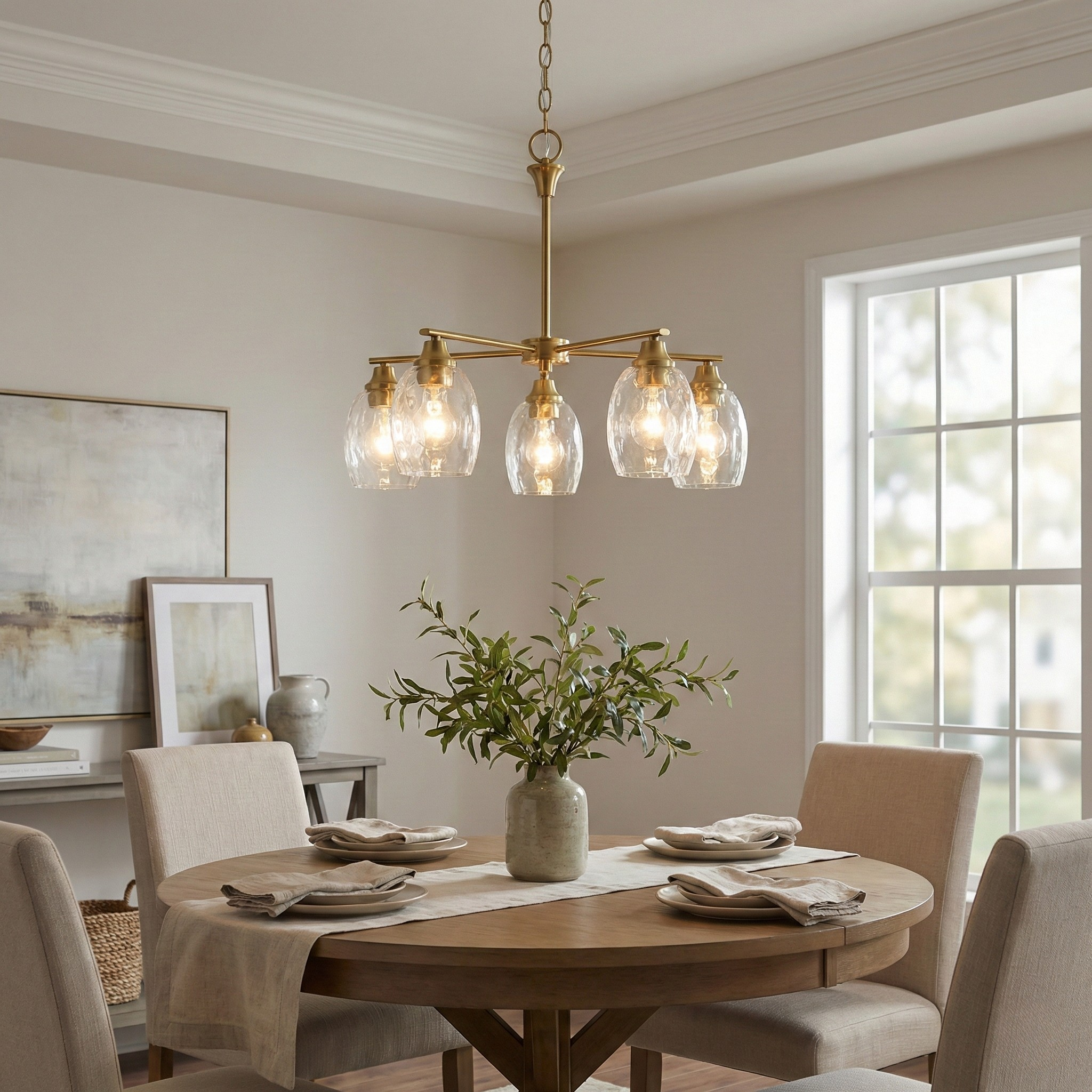 Elegance Five Lights Linear Arms with Golden Brass Finish Chain Chandelier
