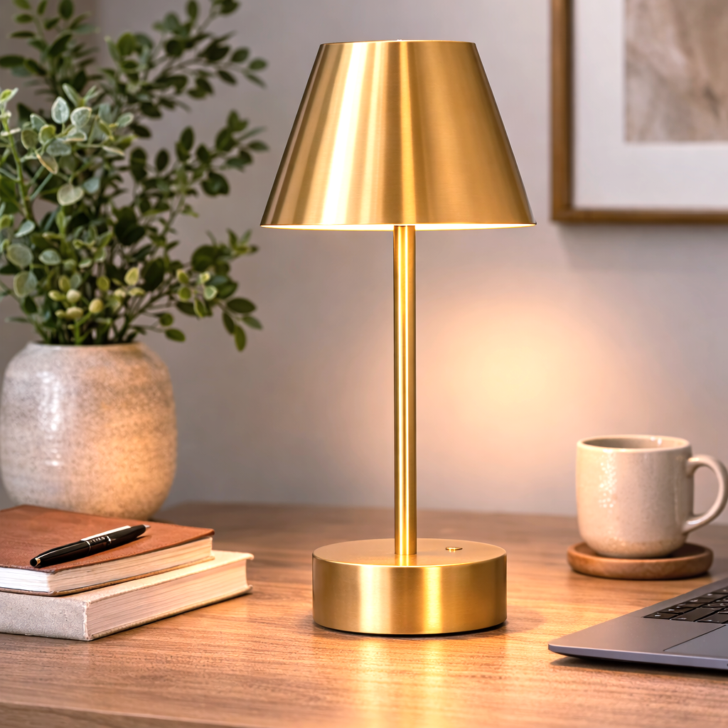 Elegance Rechargeable LED Table Lamp - Plated Brass