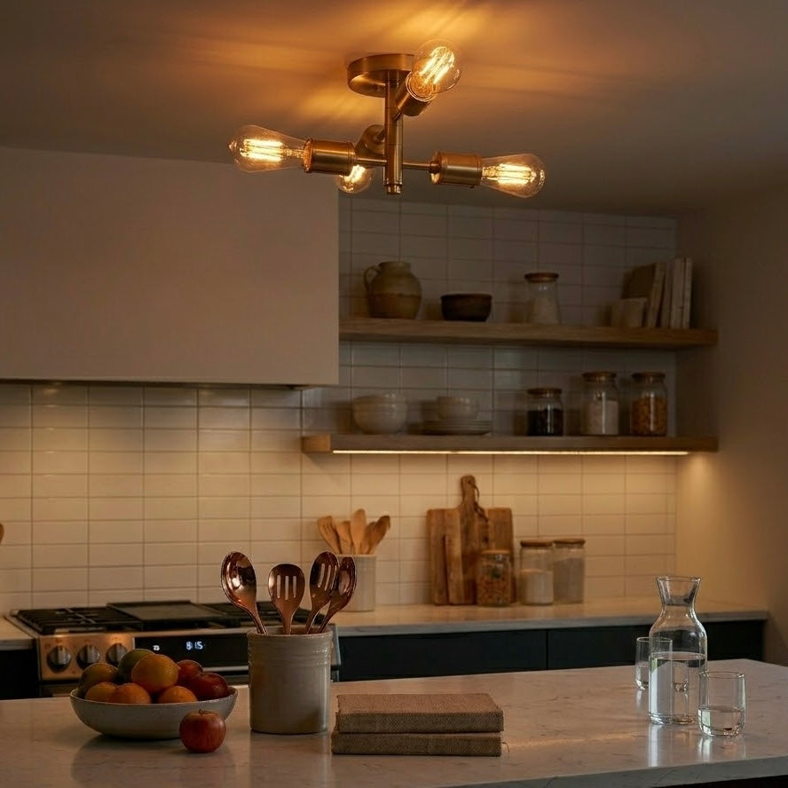 Ephemeral Four Lights Semi Flush Mount Retro Hallway Ceiling Pendant
