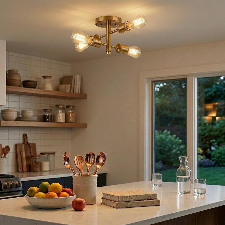 Ephemeral Four Lights Semi Flush Mount Retro Hallway Ceiling Pendant