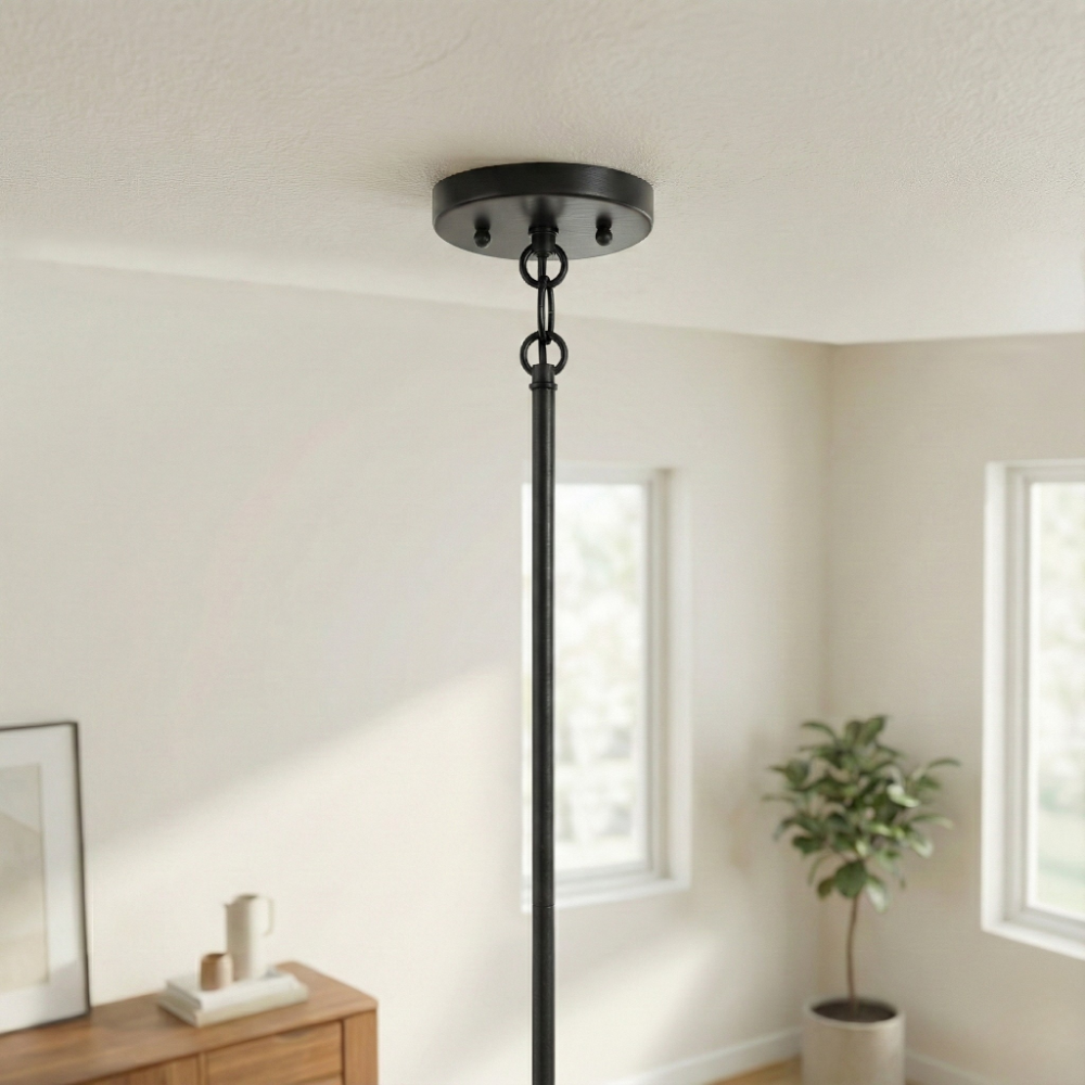 Essence Single Lights Pendant With Rattan Shade  Black Metal Finish for Farmhouse Style