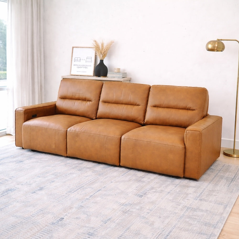Eureka Triple PWR Slider Sofa - Cognac Leather