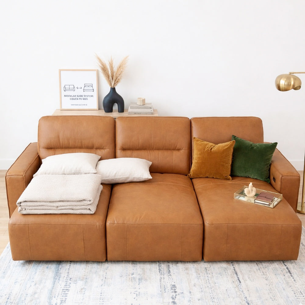 Eureka Triple PWR Slider Sofa - Cognac Leather