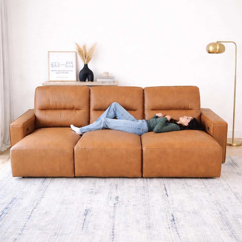 Eureka Triple PWR Slider Sofa - Cognac Leather