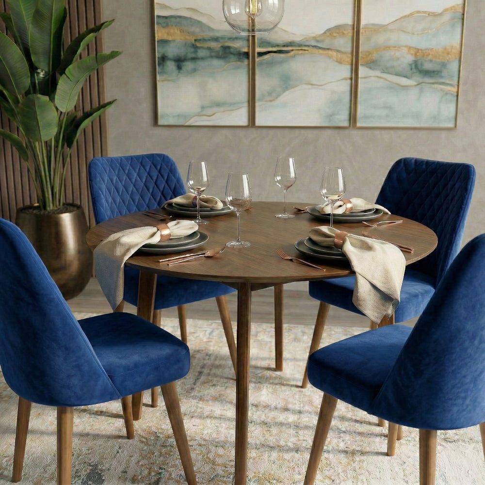 Evette Mid Century Modern Navy Blue Dining Chair - Set of 2