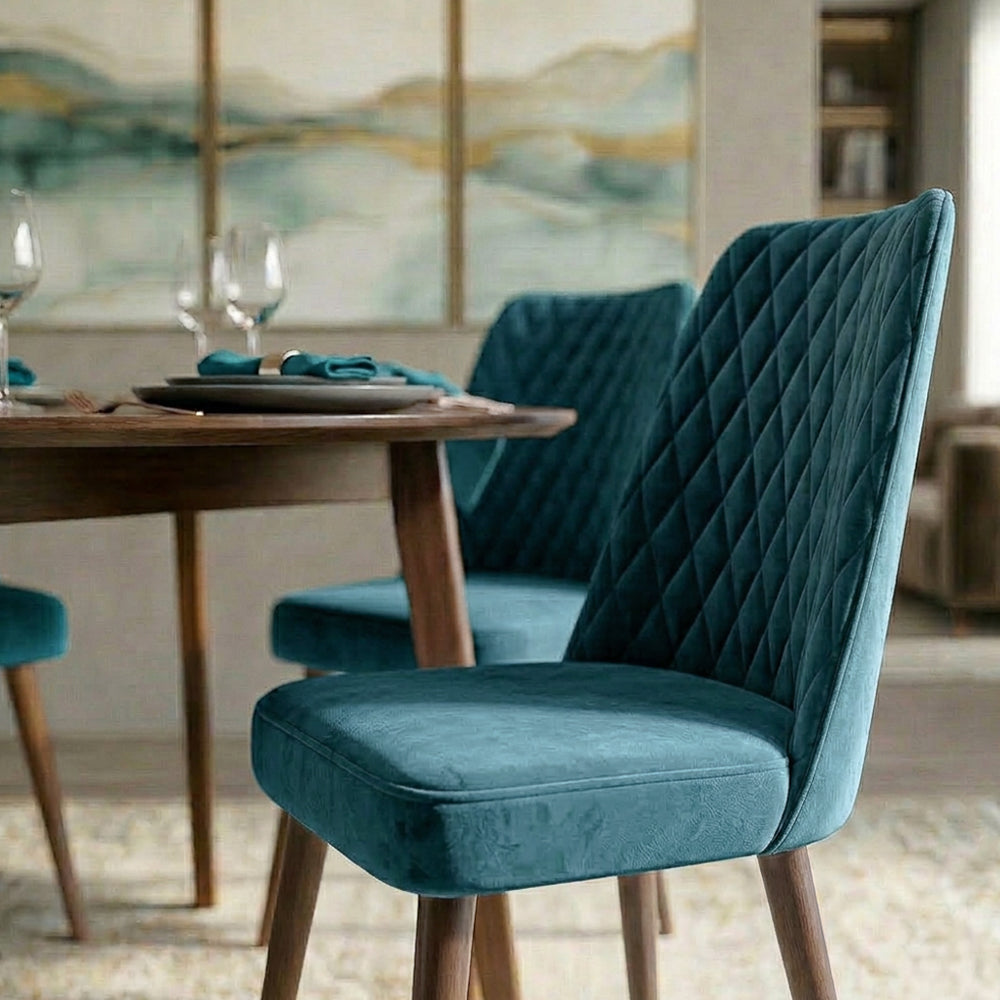 Evette Mid Century Modern Teal Dining Chair - Set of 2