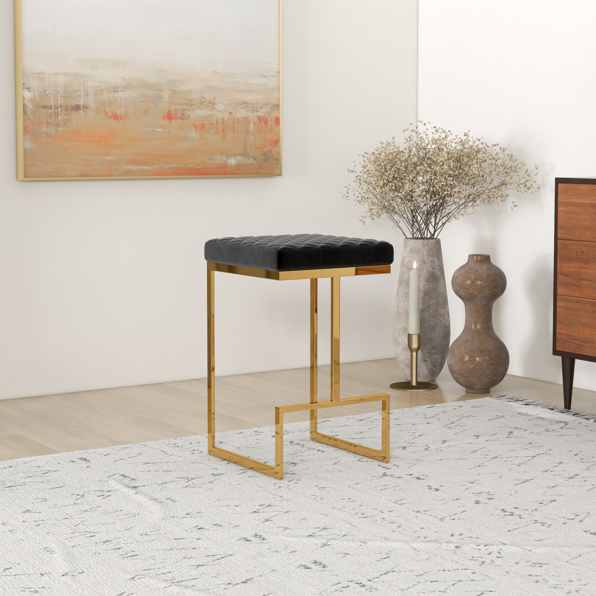 Felicia Black Velvet Counter Stool