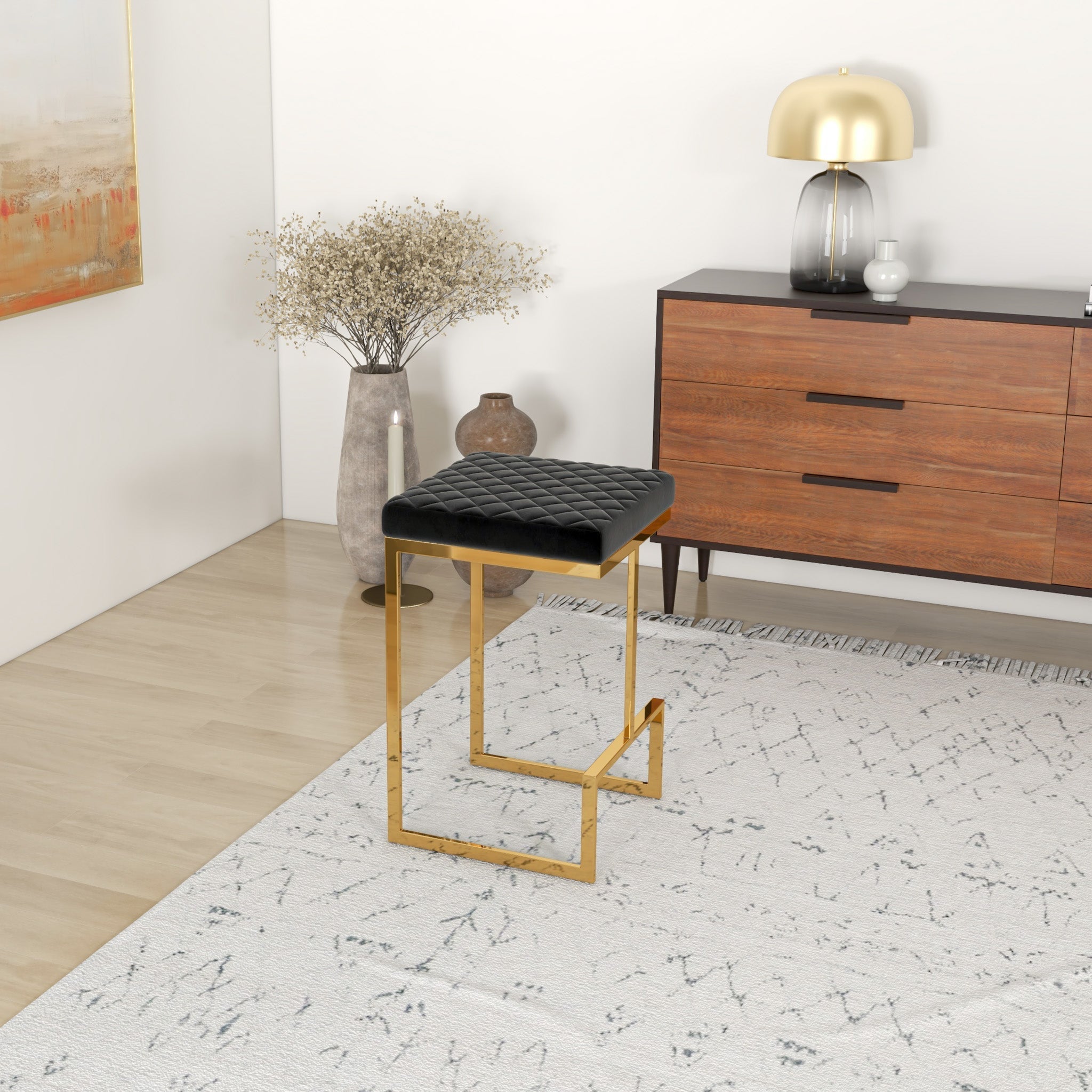 Felicia Black Velvet Counter Stool