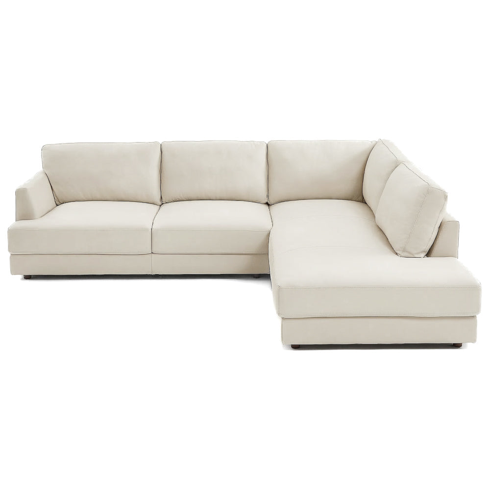 Glendale Cream Real Leather Right Sectional Sofa
