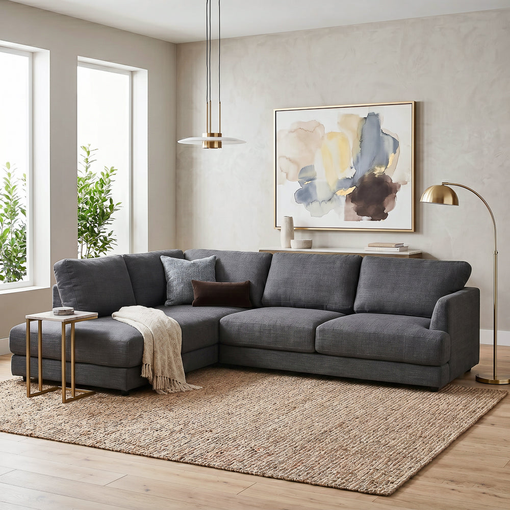 Glendale Grey Fabric L-Shaped Left Sectional Sofa
