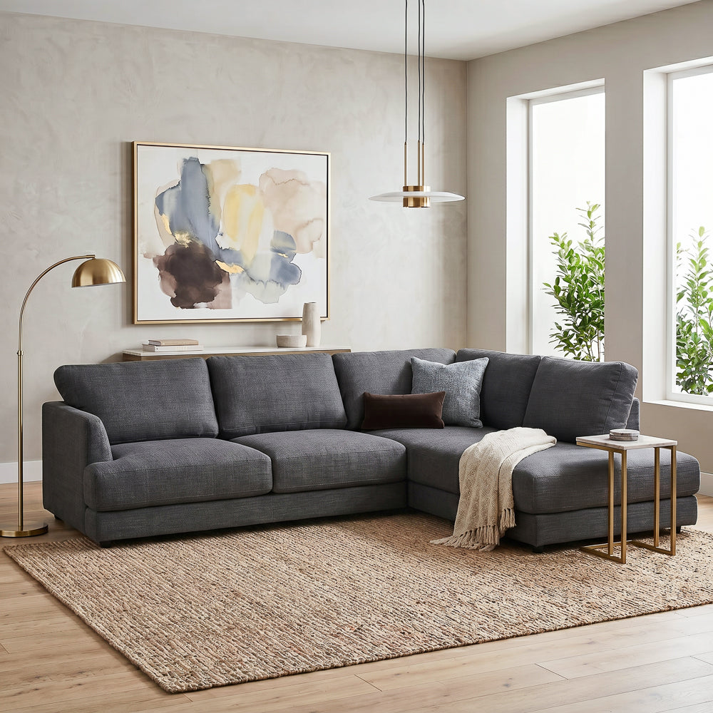 Glendale Grey Fabric L-Shaped Right Sectional Sofa