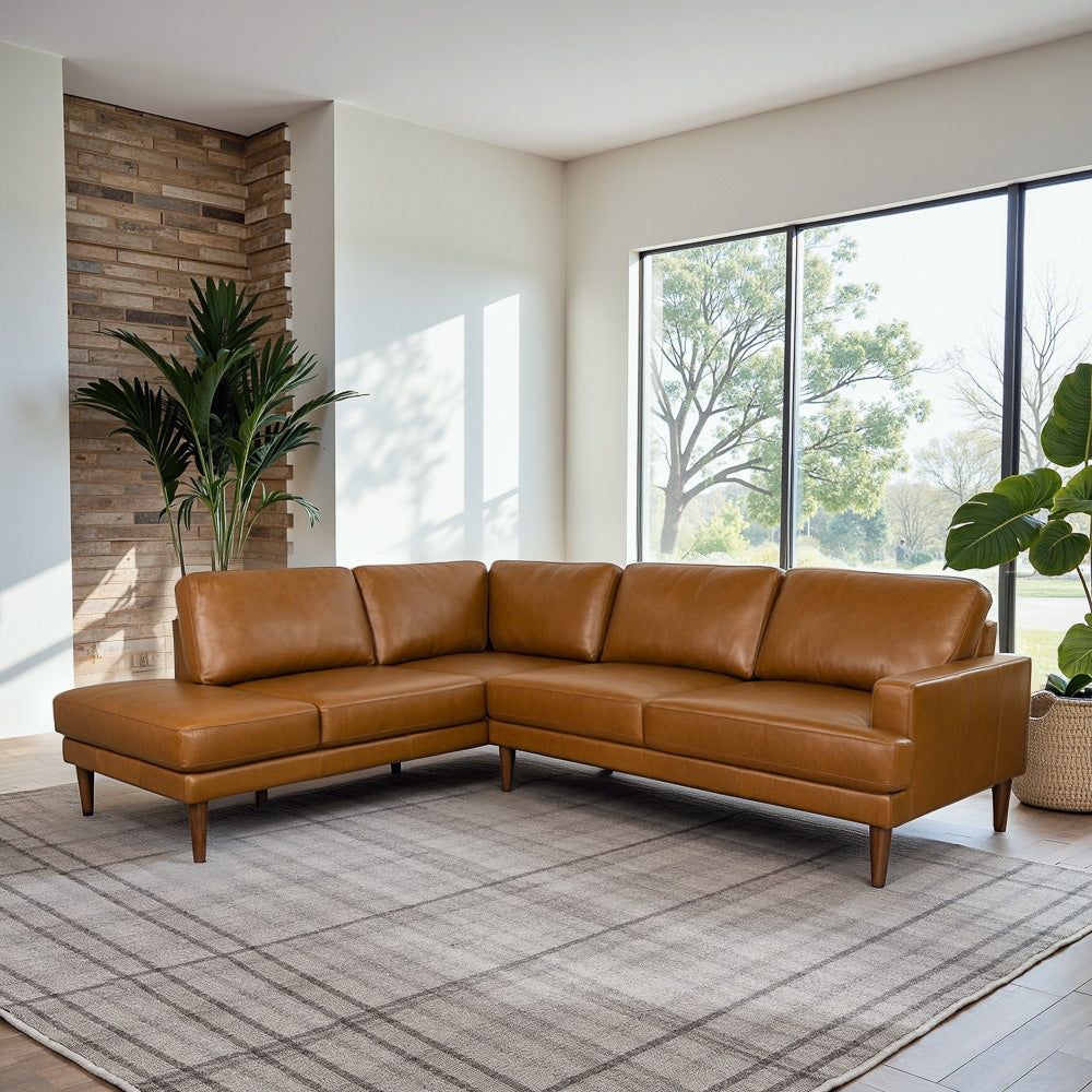 Harmony Tan Leather Sectional Sofa Left Facing Chaise