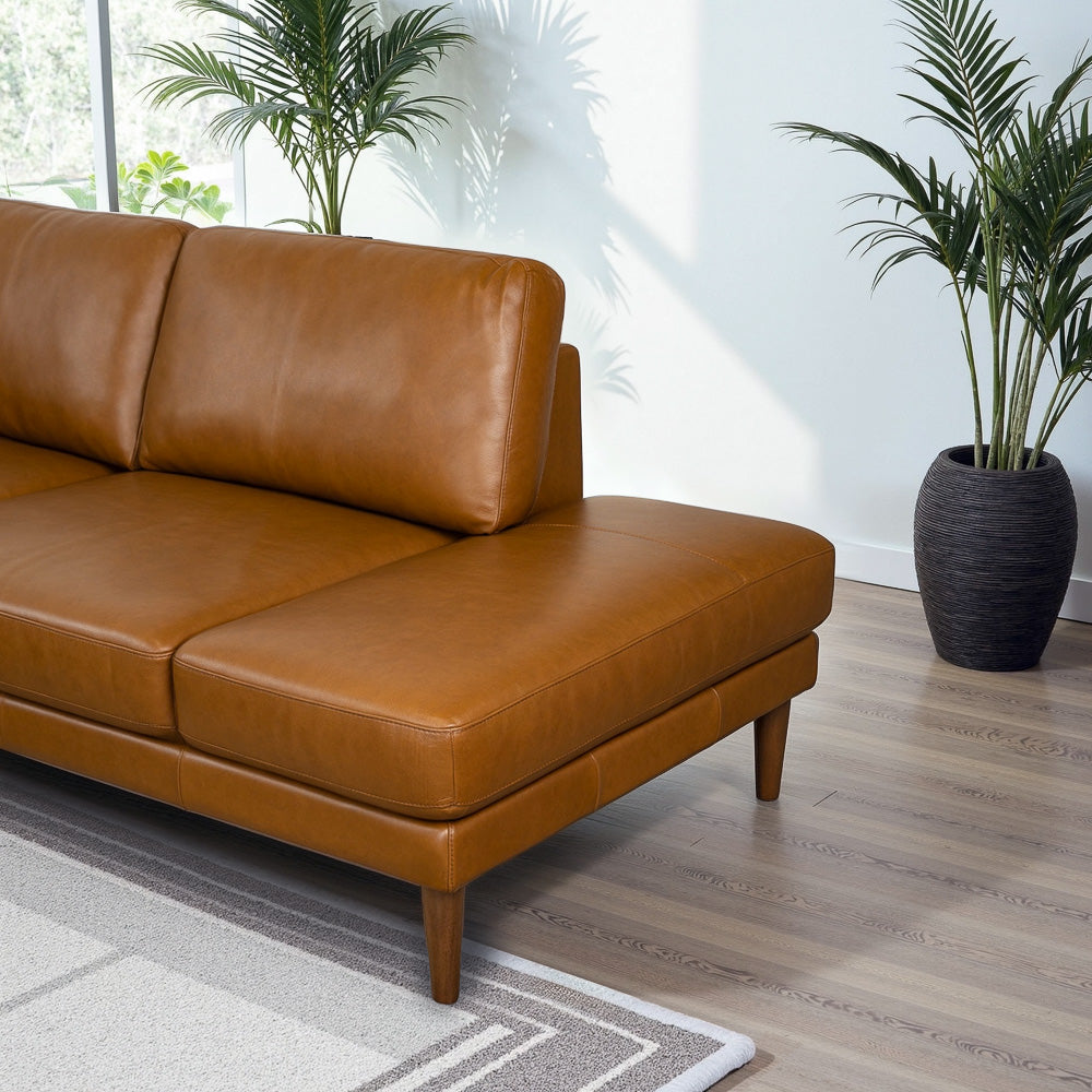 Harmony Tan Leather Sectional Sofa Right Facing Chaise