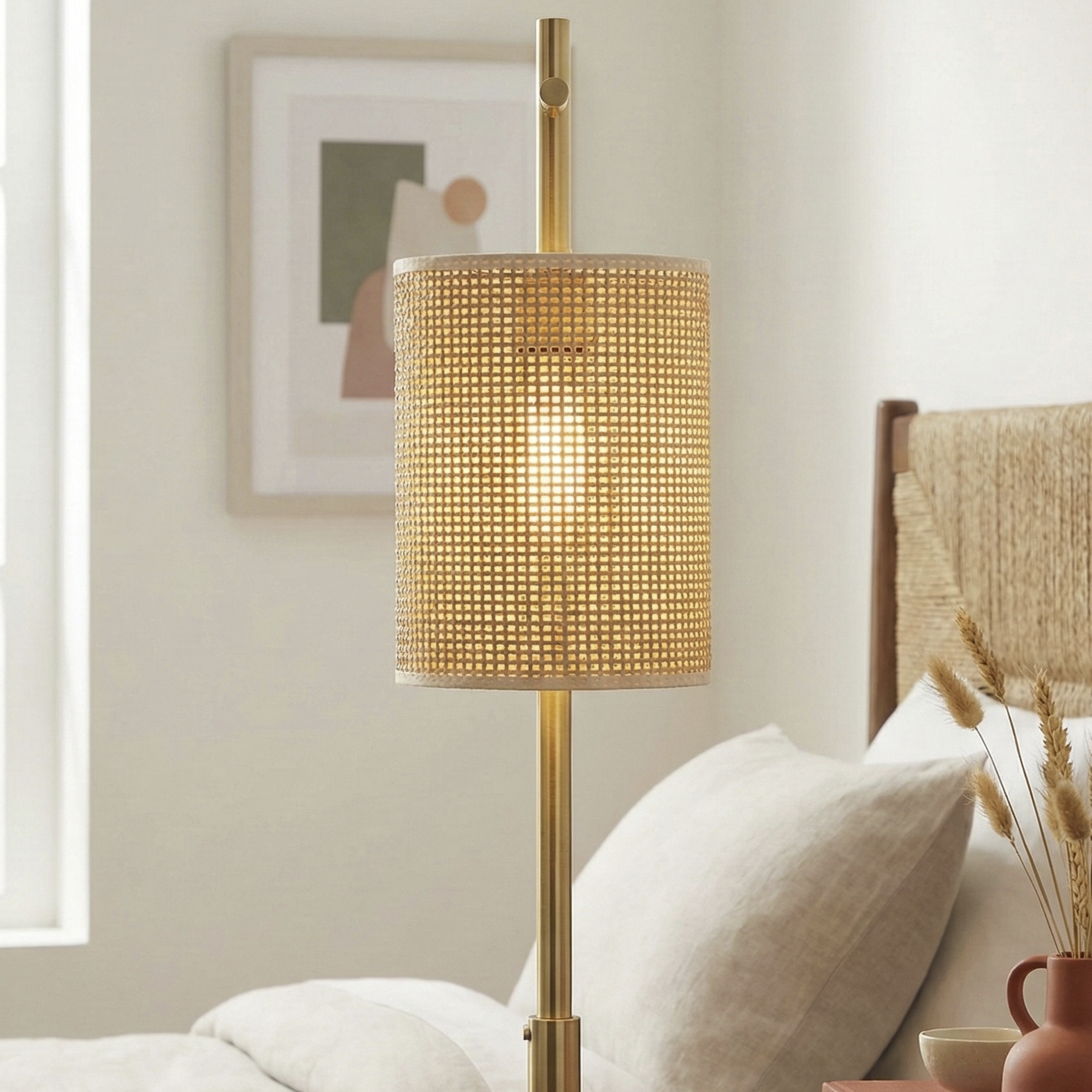 Helios Bamboo Lampshade Table Lamp - Dark Brown - Bronze