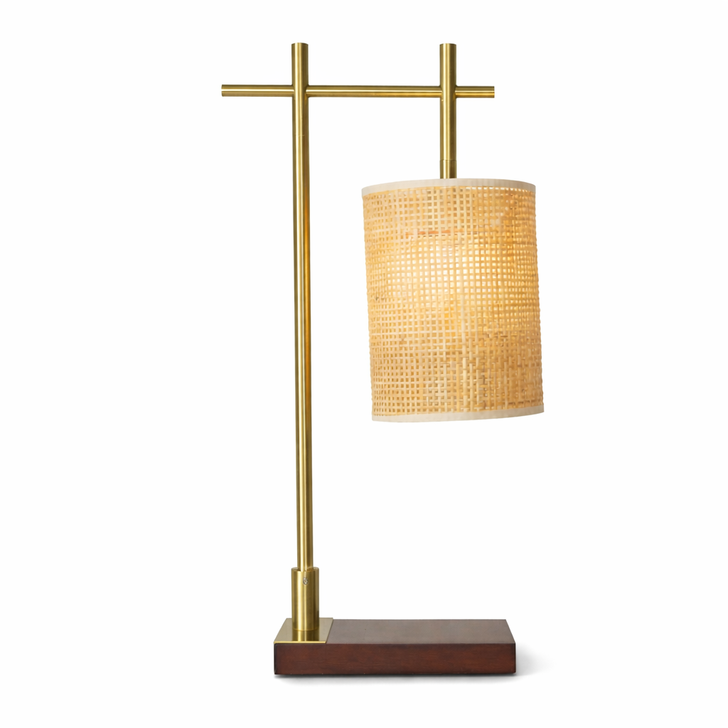 Helios Bamboo Lampshade Table Lamp - Dark Brown - Bronze