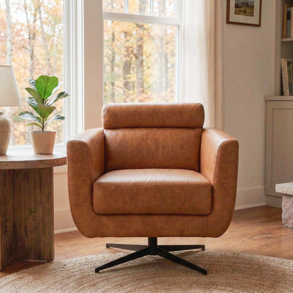 Herman Tan Leather Swivel Chair