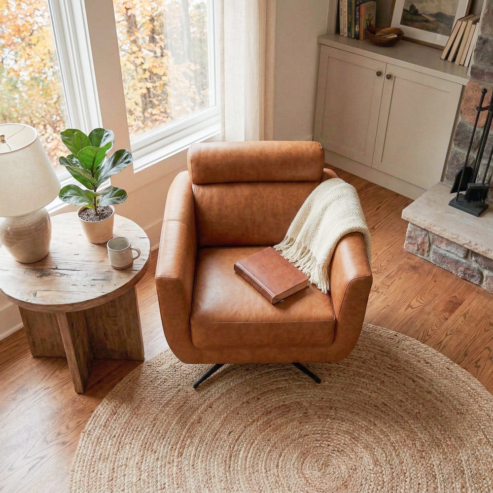 Herman Tan Leather Swivel Chair
