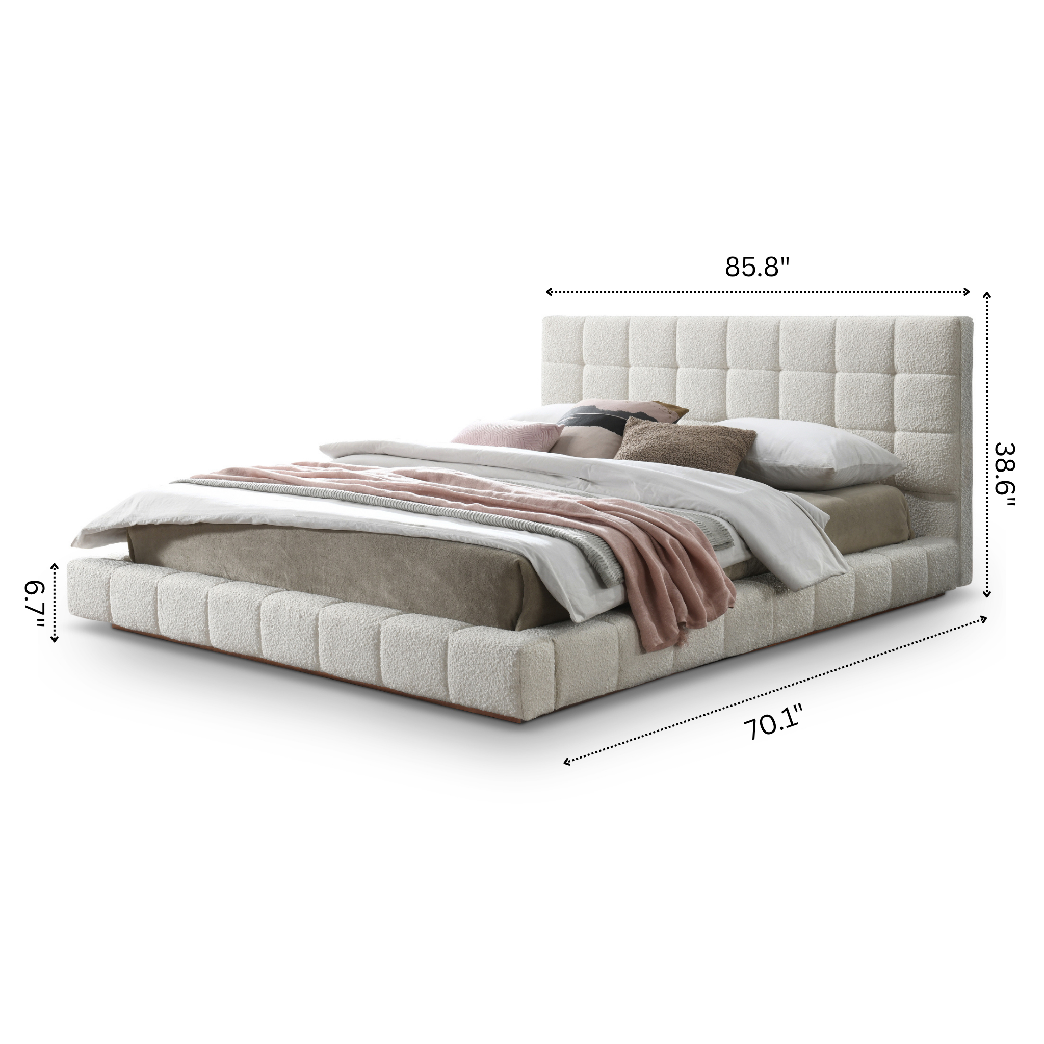 Hughes King Ivory Boucle Platform Bed