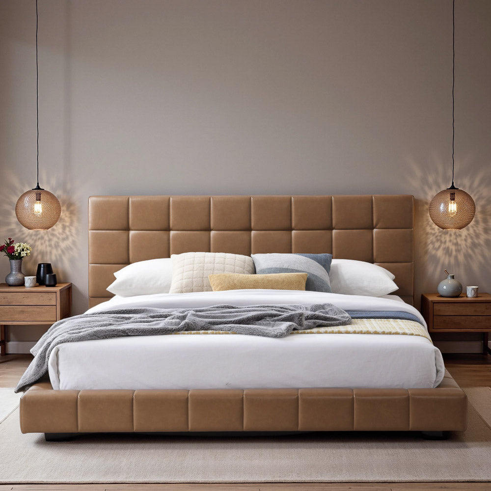 Hughes King Tan Vegan Leather Platform Bed