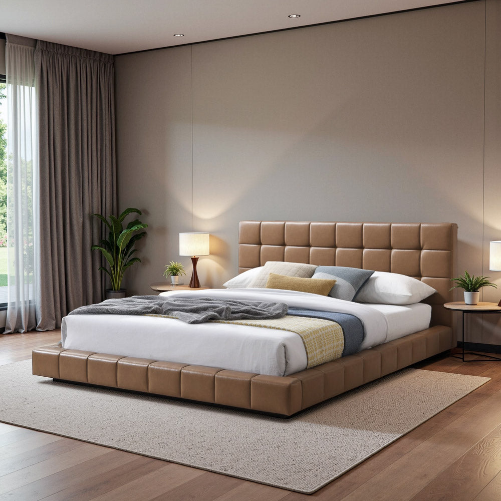 Hughes King Tan Vegan Leather Platform Bed