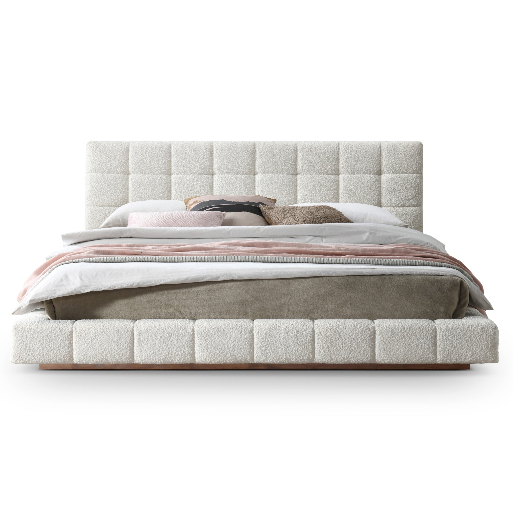 Hughes Queen Ivory Boucle Platform Bed