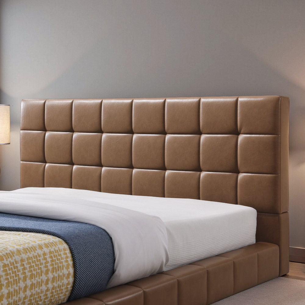 Hughes Queen Tan Vegan Leather Platform Bed