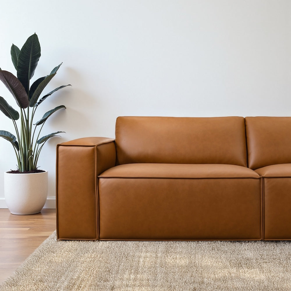 Huxley Cognac Vegan Leather Sofa