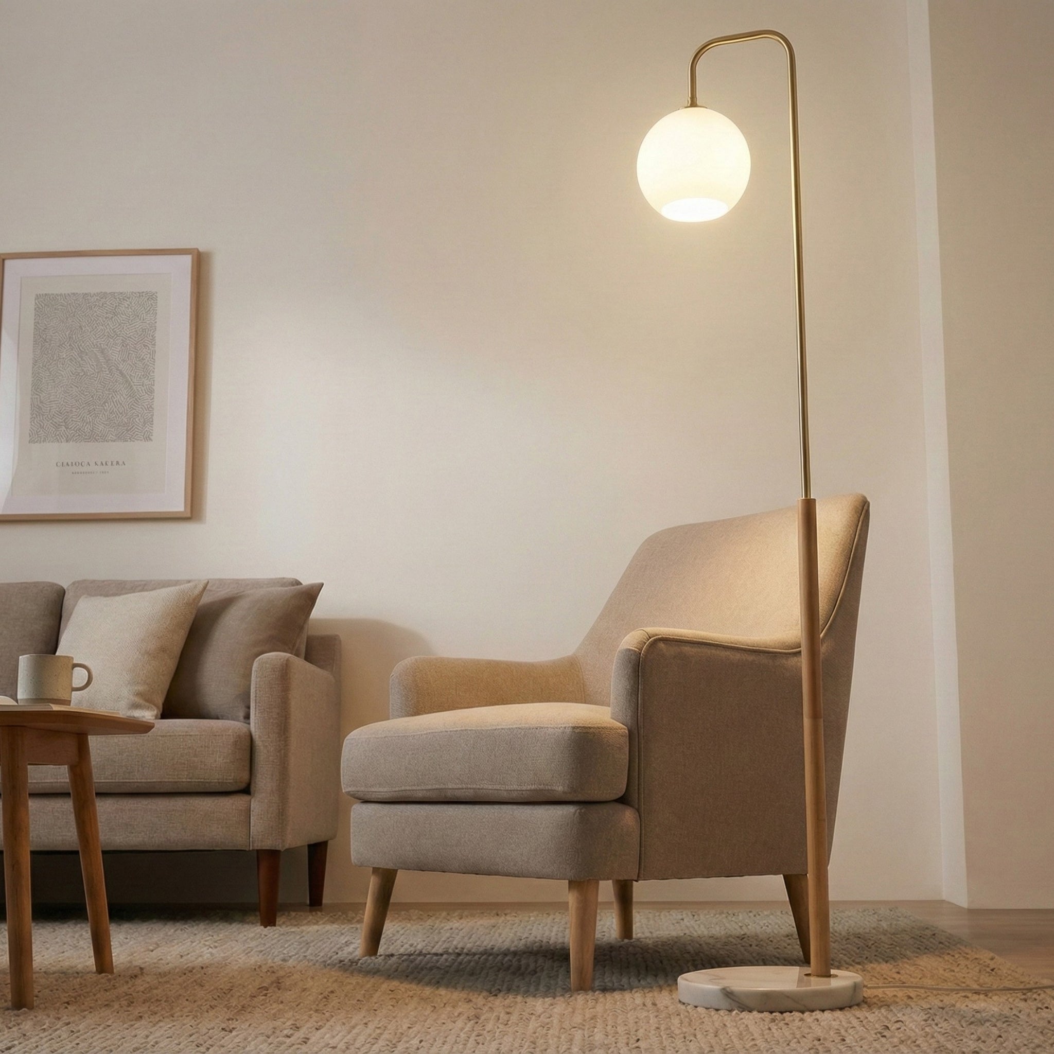 Icarus White Lampshade Floor Lamp - White