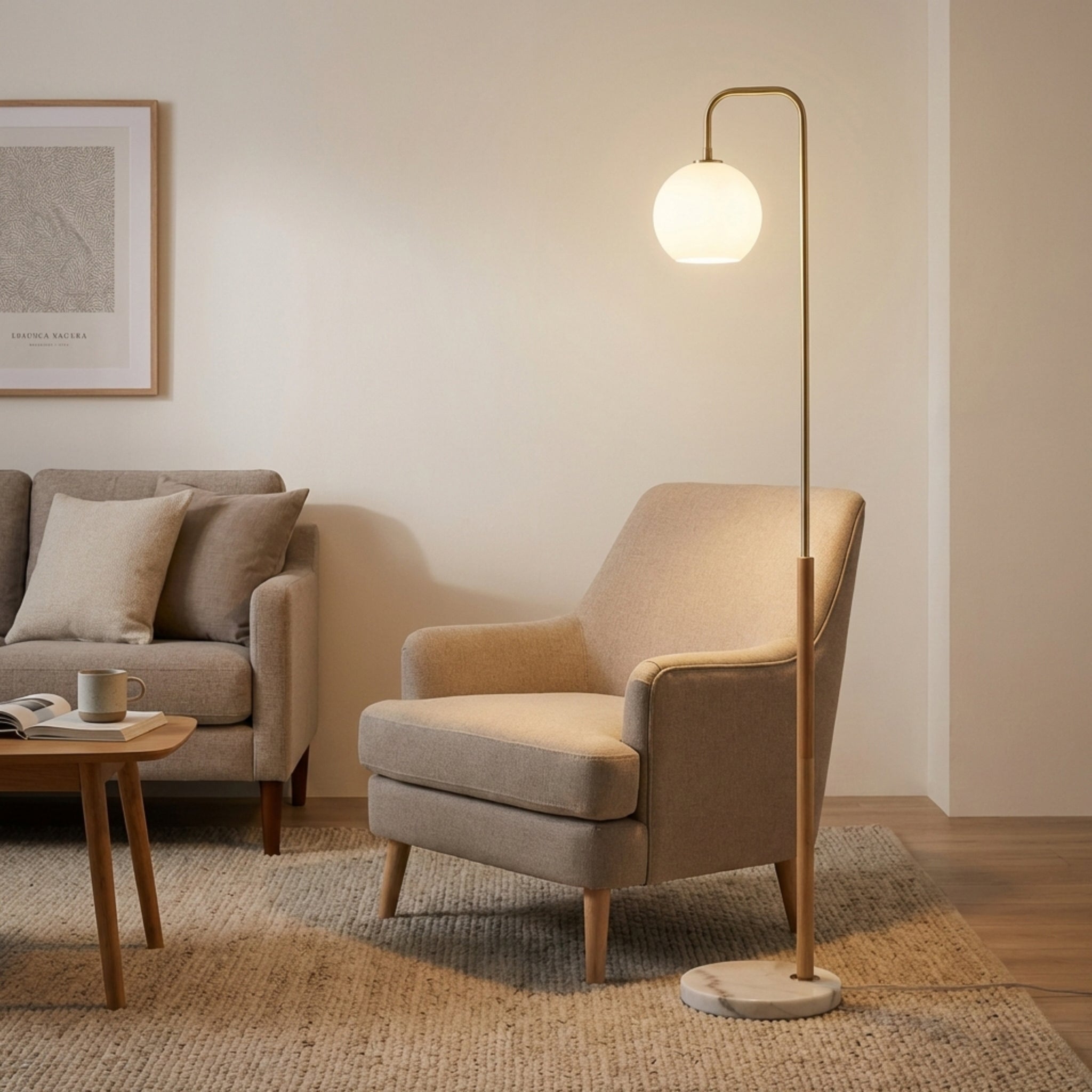 Icarus White Lampshade Floor Lamp - White