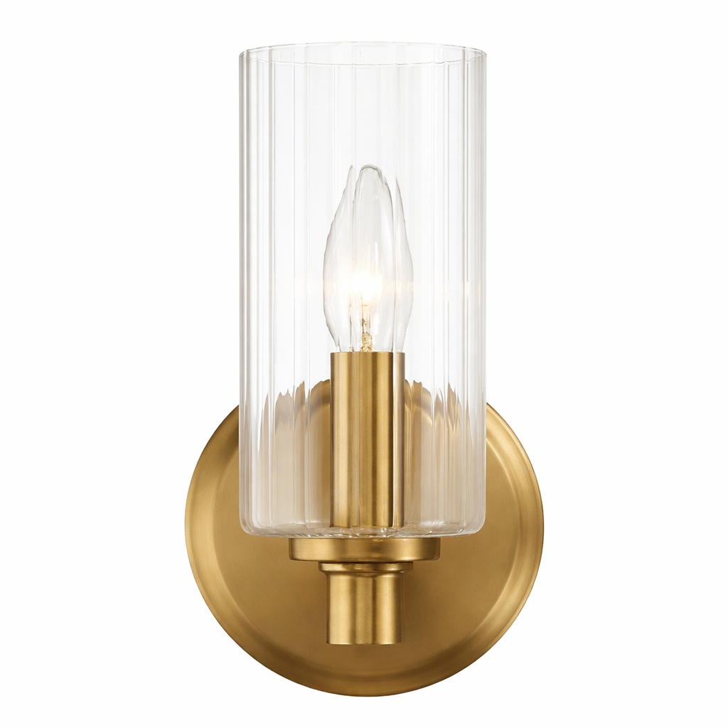 Jardin Single Light Wall Sconce With Clear Ribbed Glass - Satin Brass