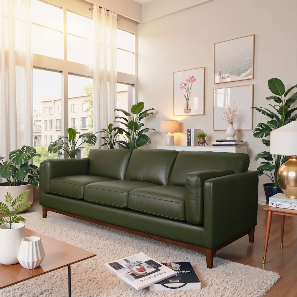 Kai Green Leather Sofa