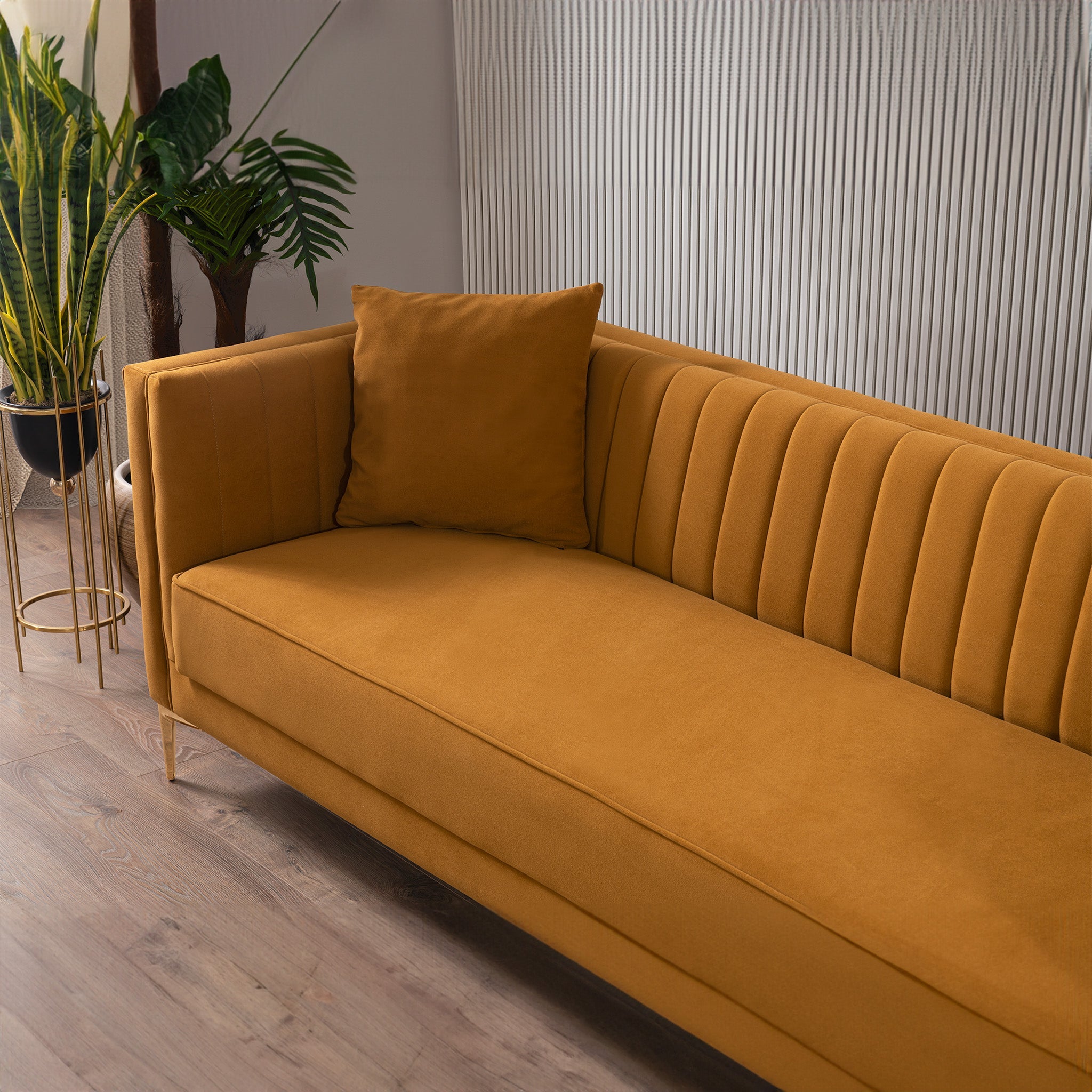 Kendra Cognac Velvet Sofa