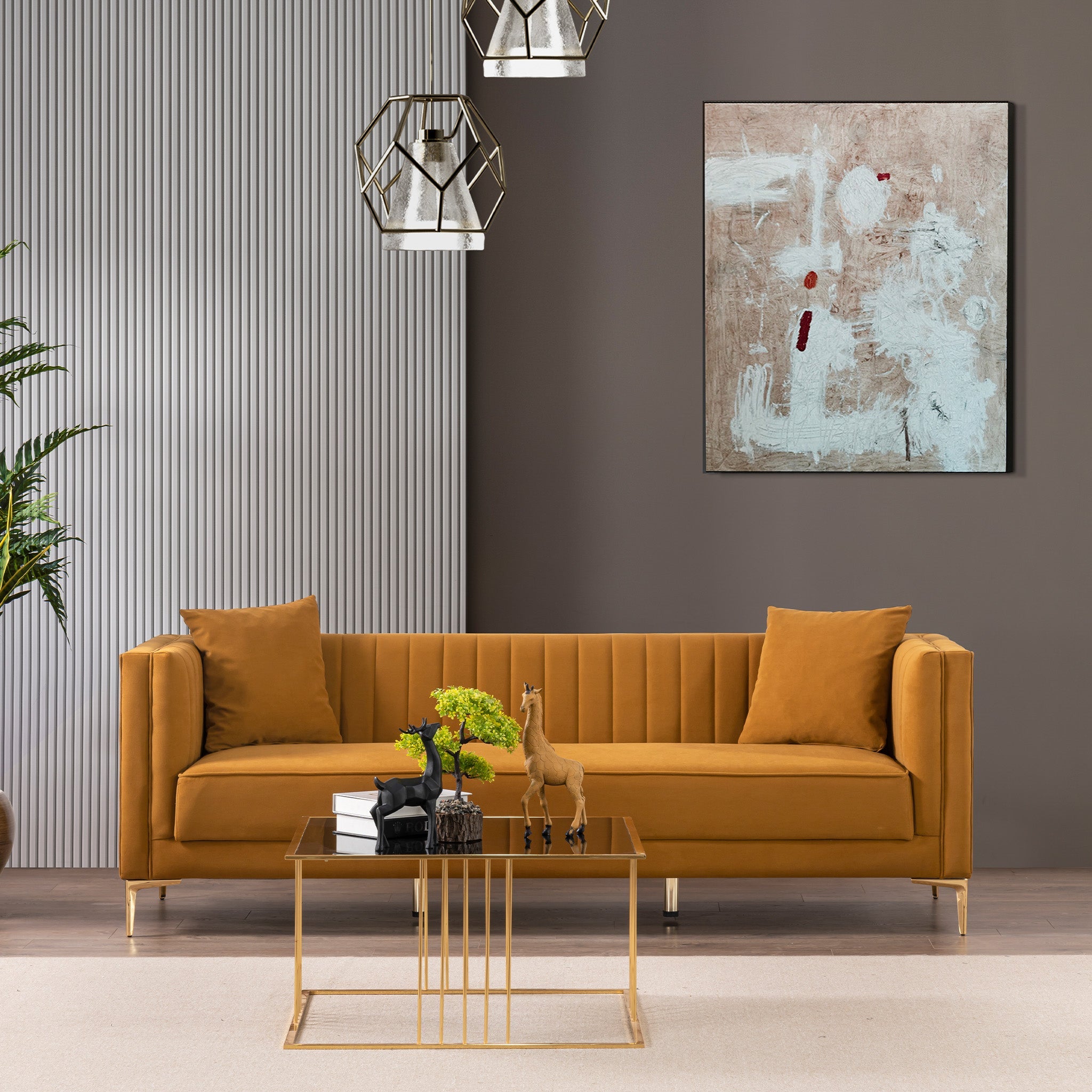 Kendra Cognac Velvet Sofa