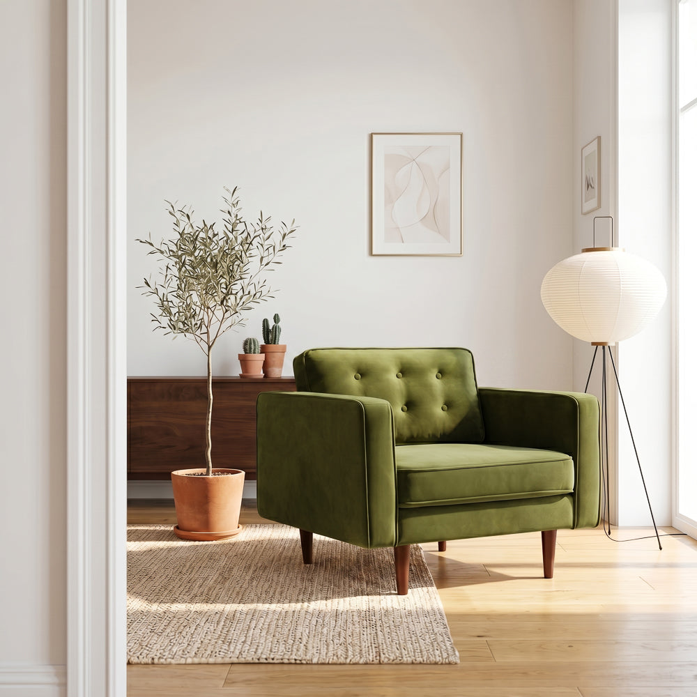 Kirby Olive Green Velvet Armchair