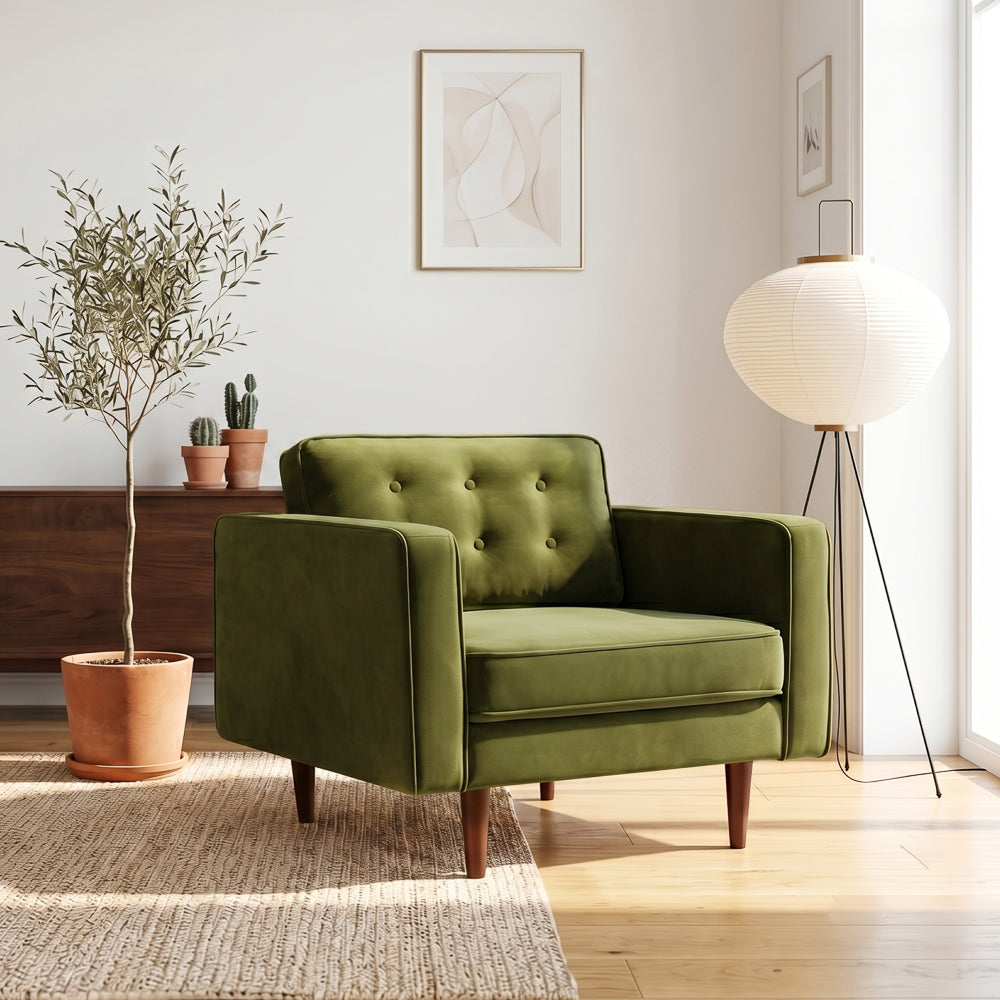 Kirby Olive Green Velvet Armchair