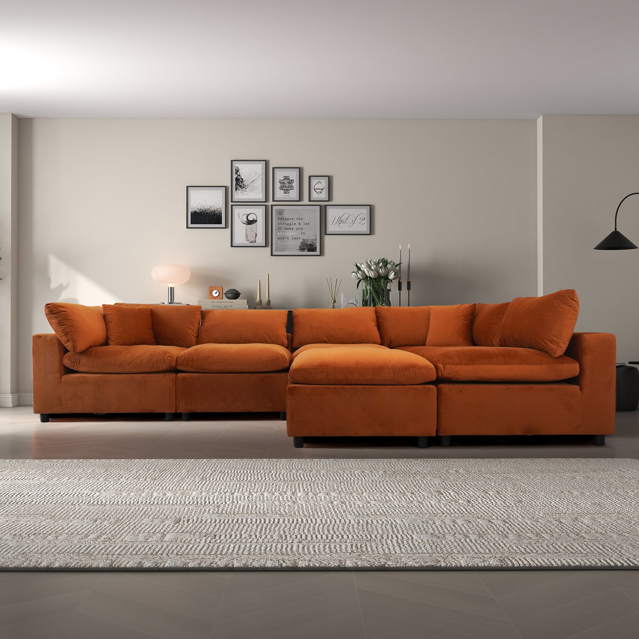 Laurel Burnt Orange Velvet Modular Corner Sofa